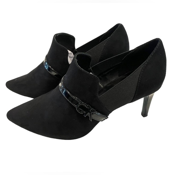 Calvin Klein Black sz. US 6 Suede Patent Leather Jaclyn Heels Booties Shooties - Picture 4 of 12